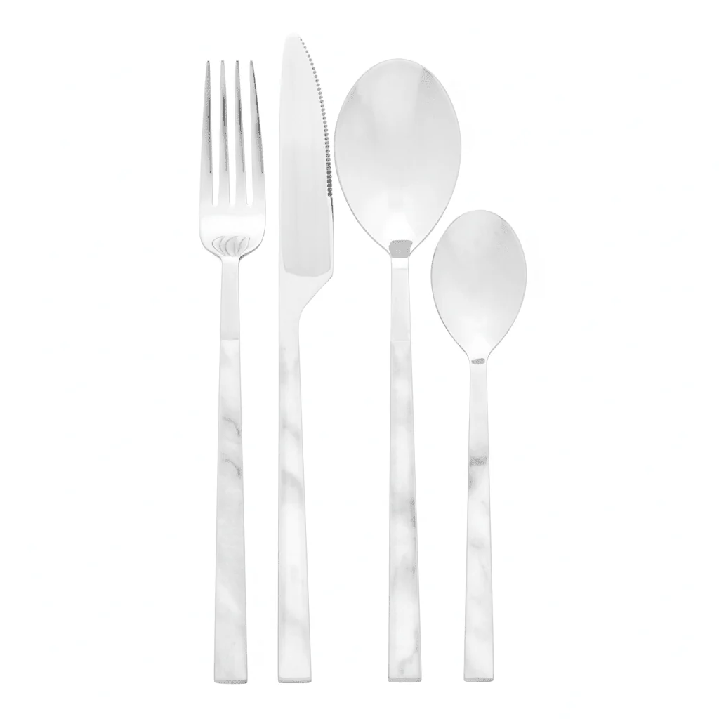 Avie 16 Piece White Faux Marble Cutlery Set