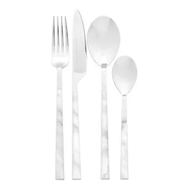 Avie 16 Piece White Faux Marble Cutlery Set - Image 5