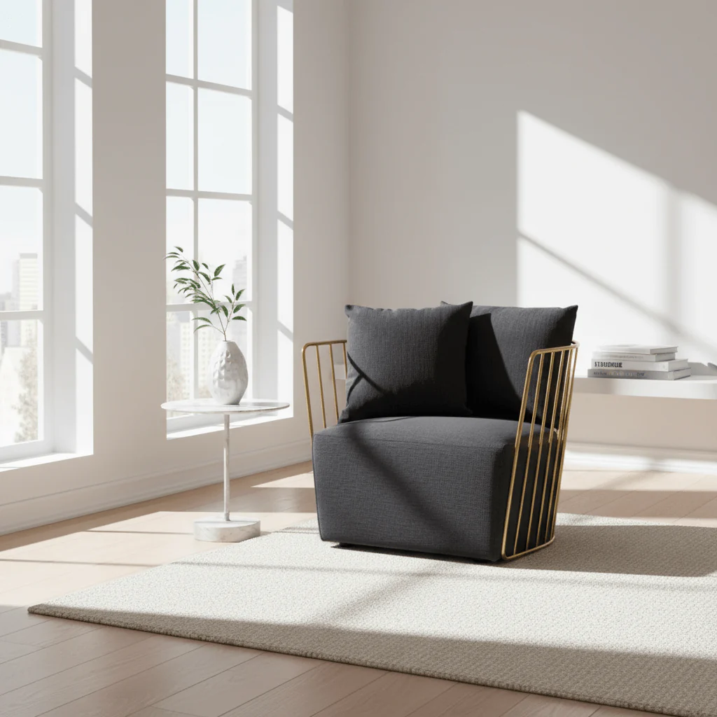 Azalea Black Fabric and Metal Chair - Image 3