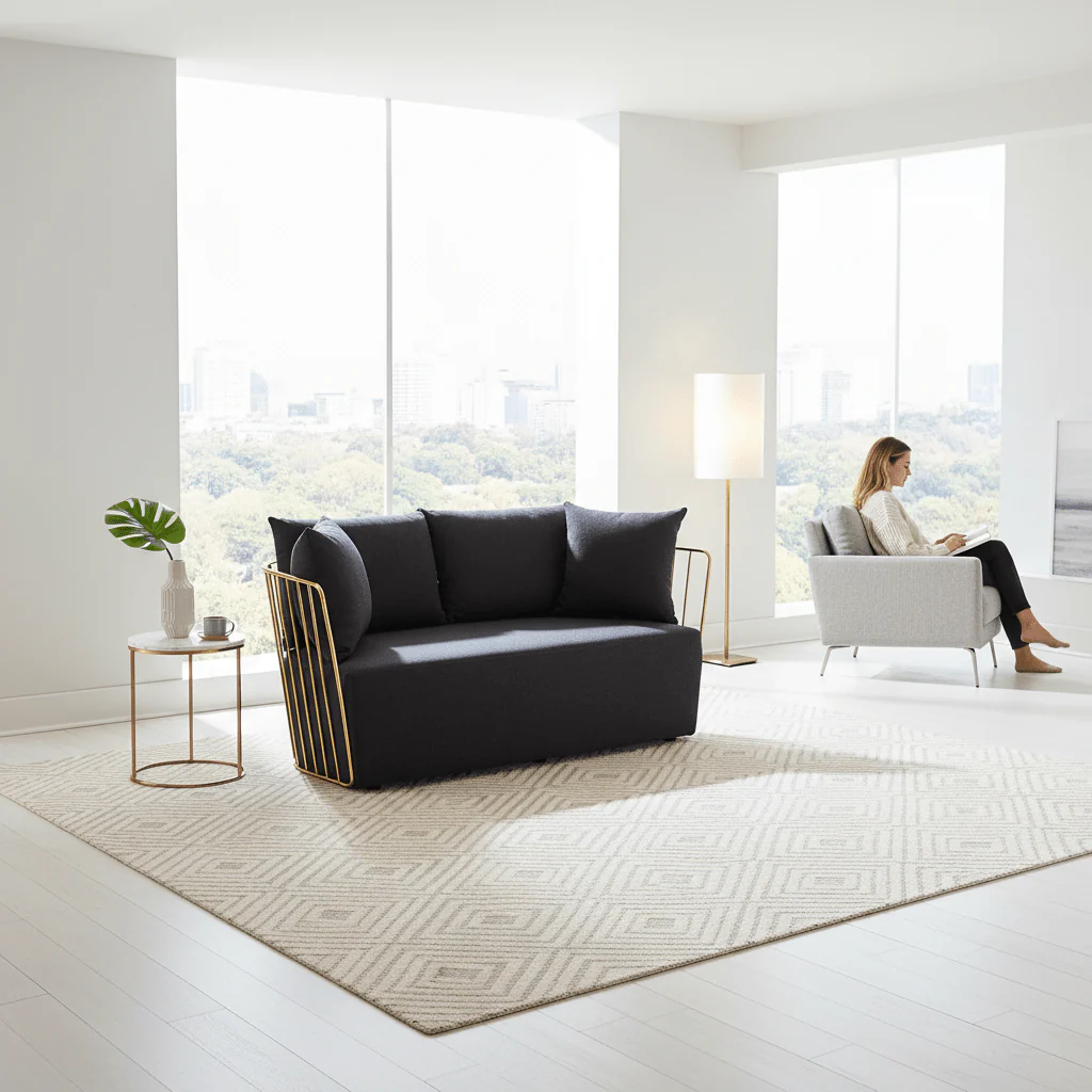 Azalea Two Seat Black Fabric Sofa - Image 2