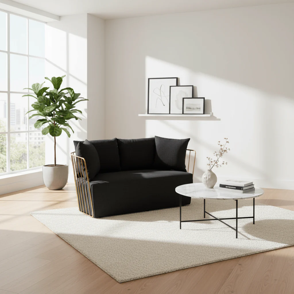 Azalea Two Seat Black Fabric Sofa - Image 4