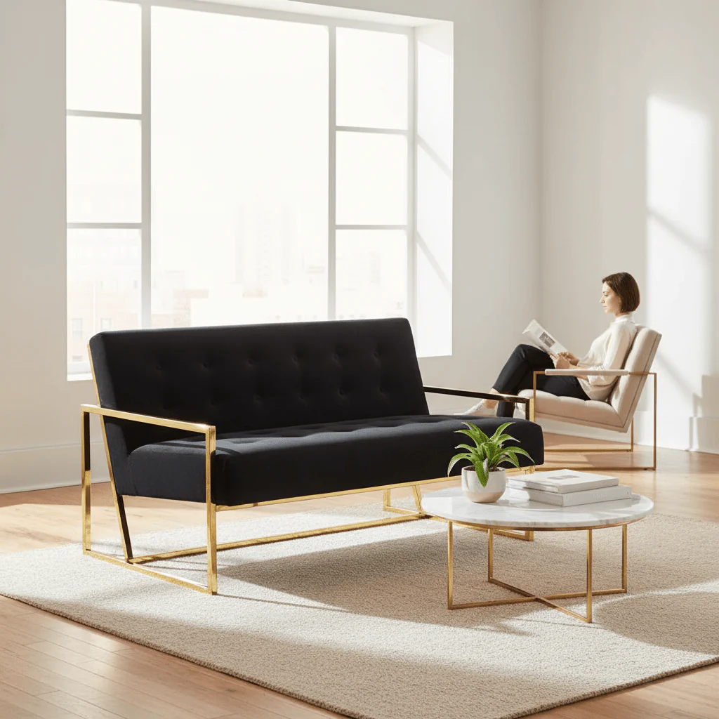 Azalea Two Seat Black Velvet Sofa - Image 2