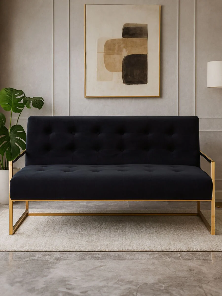 Azalea Two Seat Black Velvet Sofa - Image 6