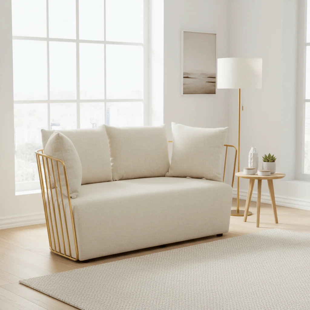 Azalea Two Seat Natural Fabric Sofa - Image 4