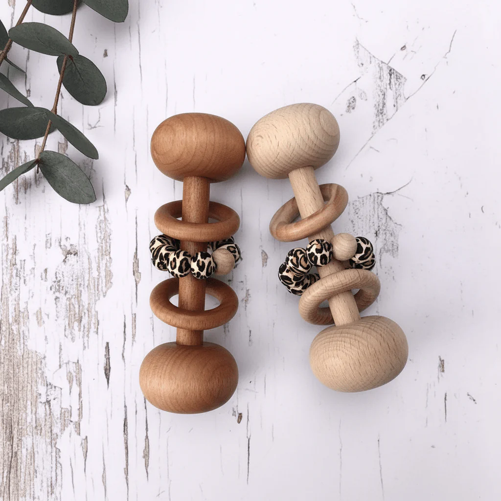 Baby Wooden Rattles, Raw Wooden Toys, Silicone Beads Color Enlightenment Education, Chewable Toys - Image 3