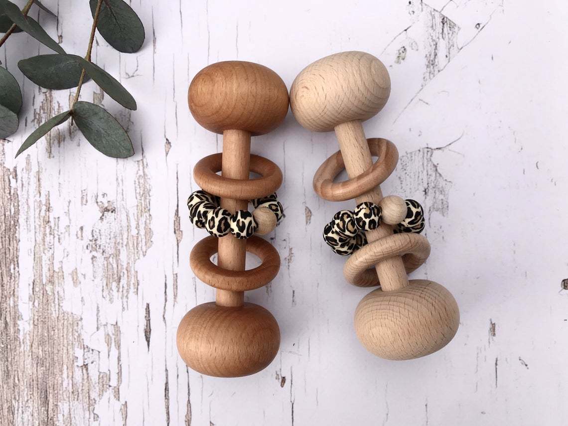 Baby Wooden Rattles, Raw Wooden Toys, Silicone Beads Color Enlightenment Education, Chewable Toys - Image 5
