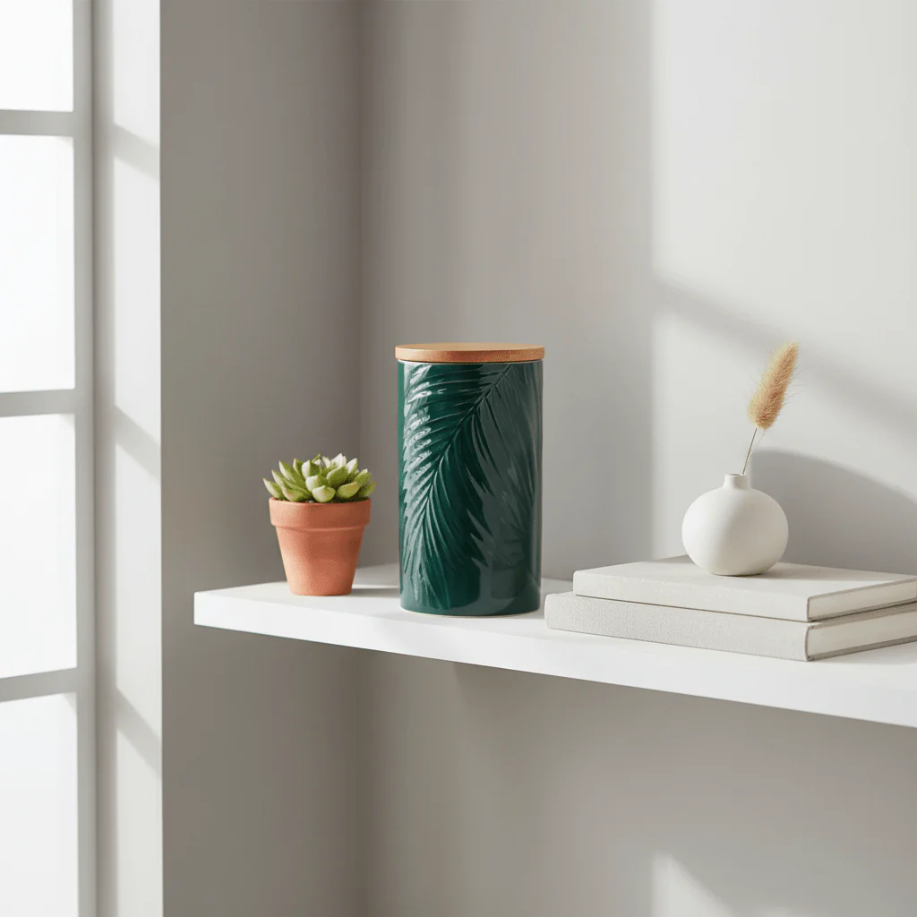 Bali Dark Green Large Storage Jar with Bamboo Lid - Image 3