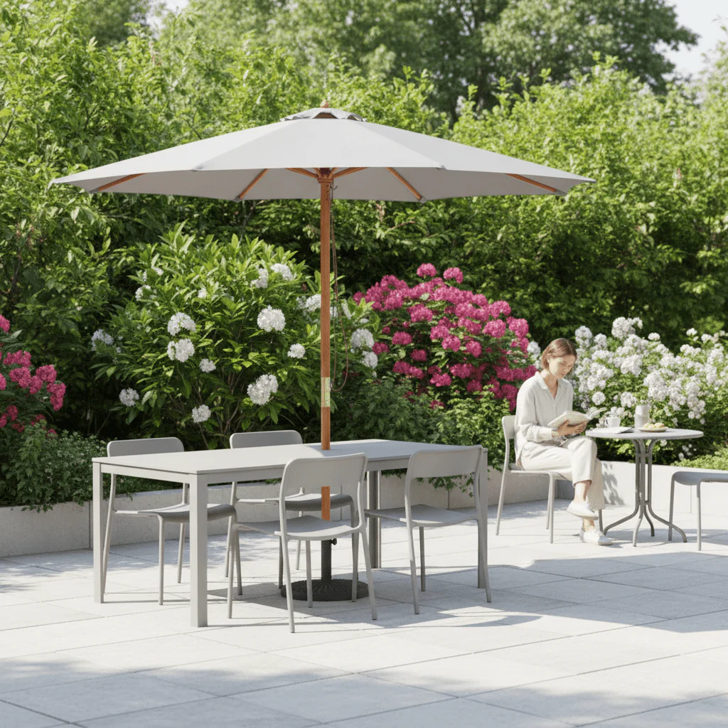 Bali Grey Wooden Parasol 2.85m - Image 2
