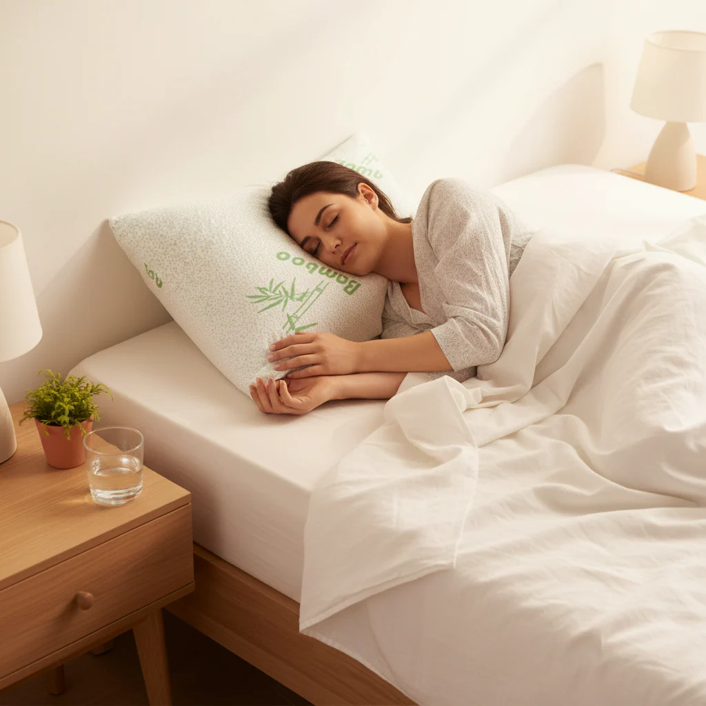 Bamboo Memory Foam Pillow Hypoallergenic Cooling Luxury Premium Fibre Filling for Superior Comfort and Support - Image 2