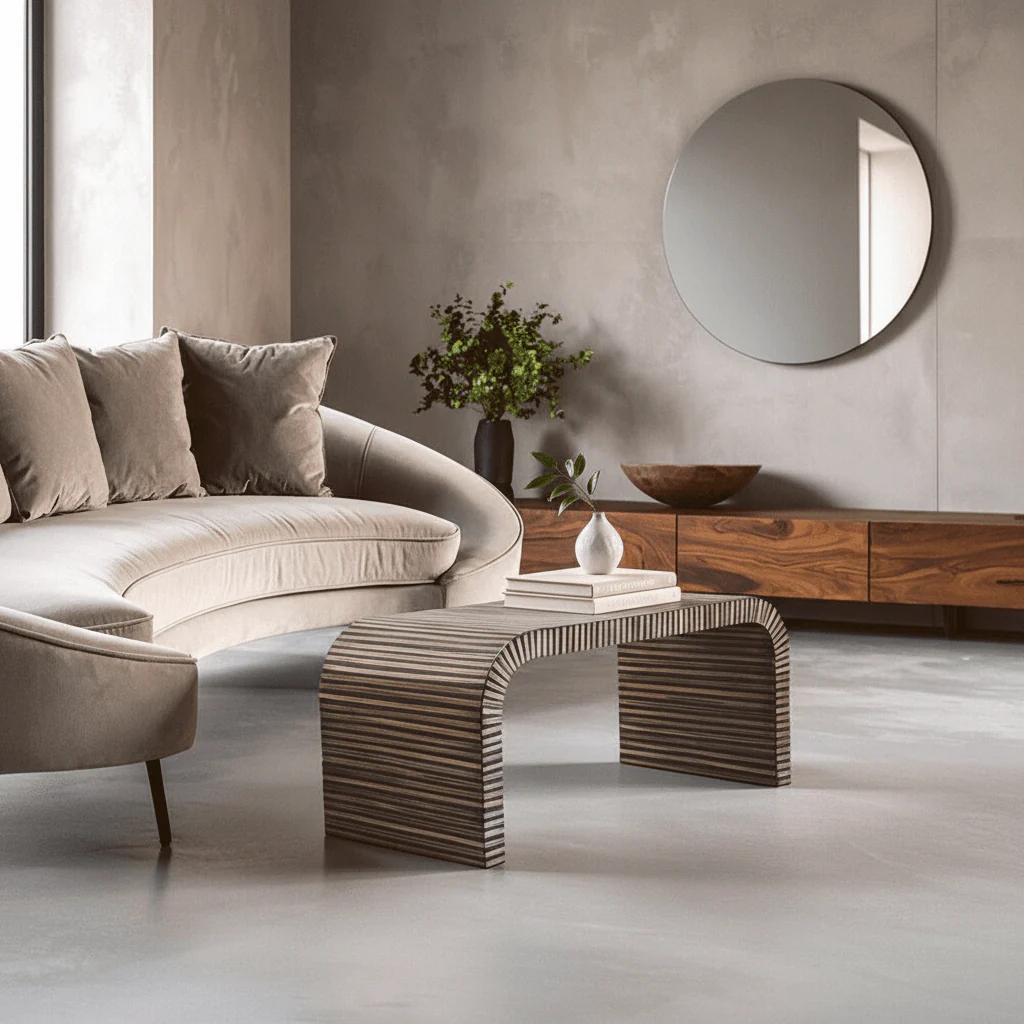 Bambusa Bamboo Inlay Curved Coffee Table - Image 3