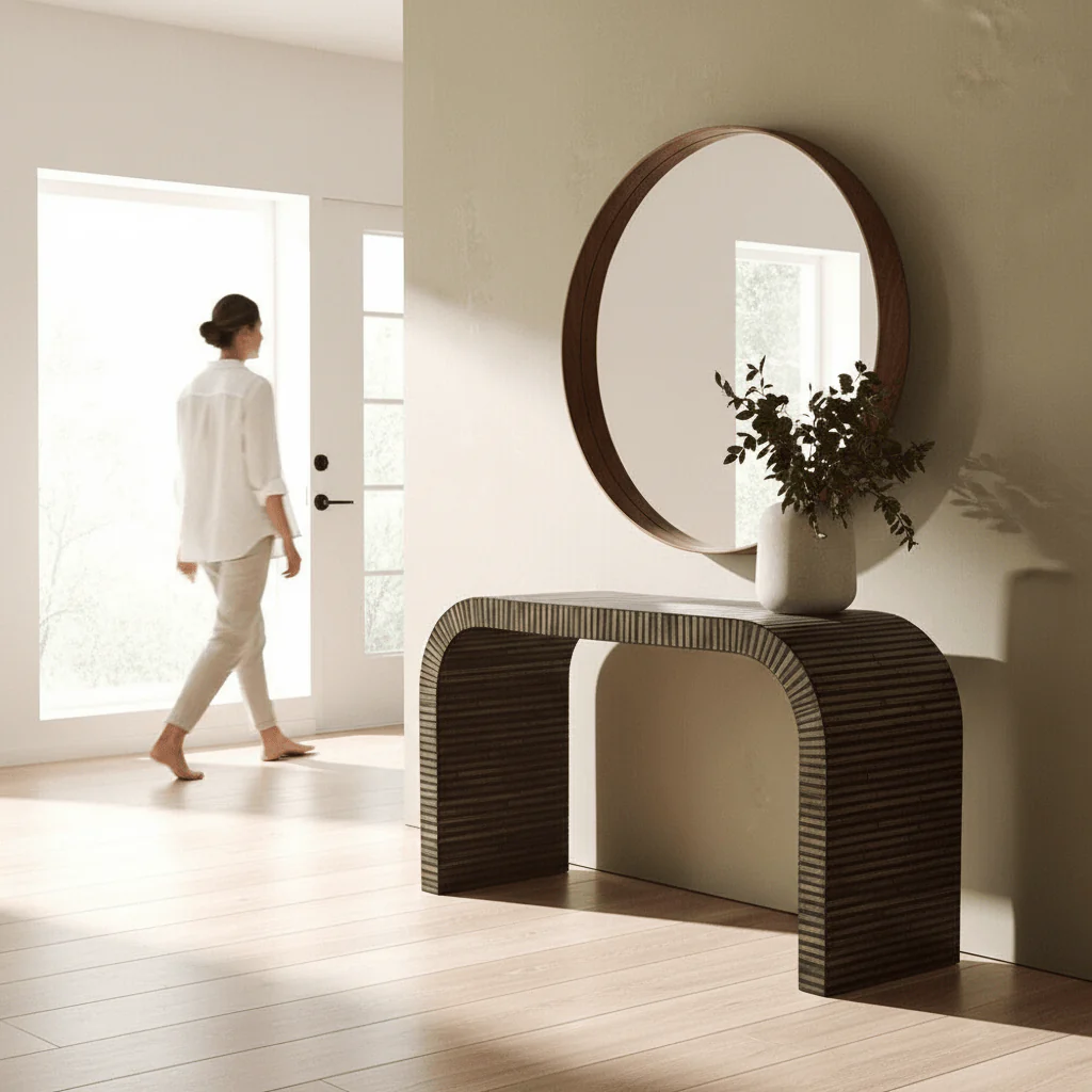 Bambusa Bamboo Inlay Curved Console Table - Image 2