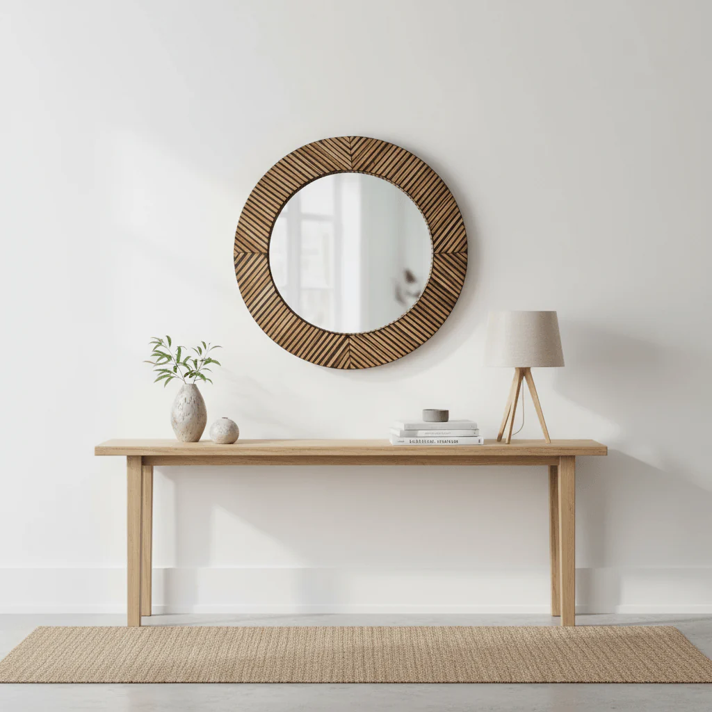 Bambusa Bamboo Inlay Round Wall Mirror - Image 3