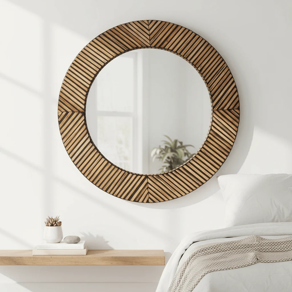 Bambusa Bamboo Inlay Round Wall Mirror - Image 4