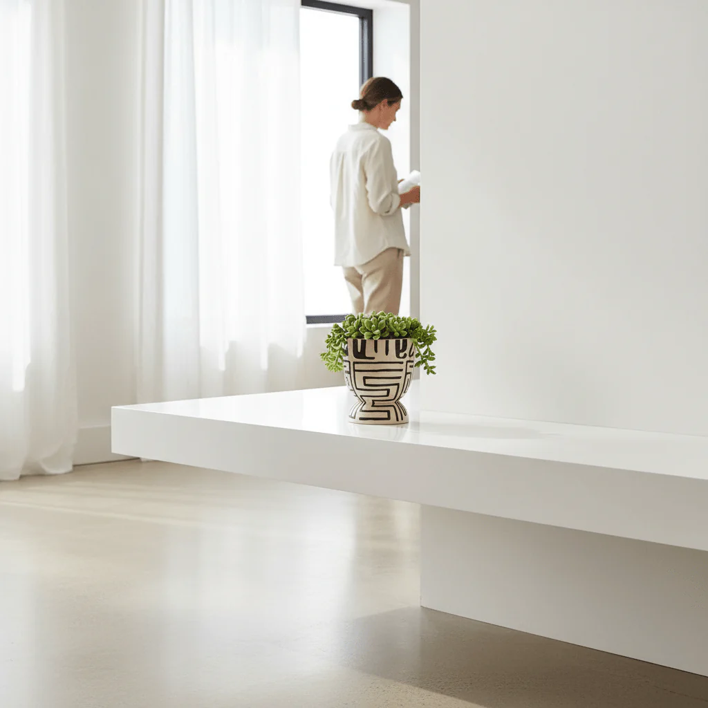 Barren Earthenware White And Black Planter - Image 2