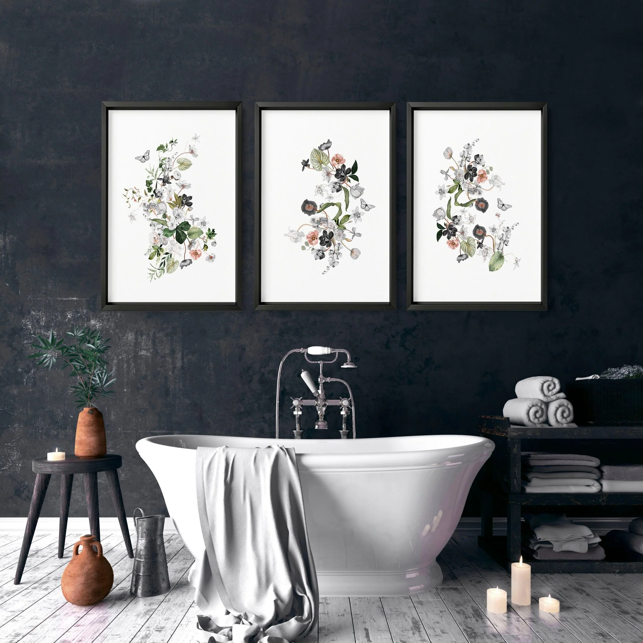 Bathroom chic shabby decor | set of 3 framed wall prints - Image 3
