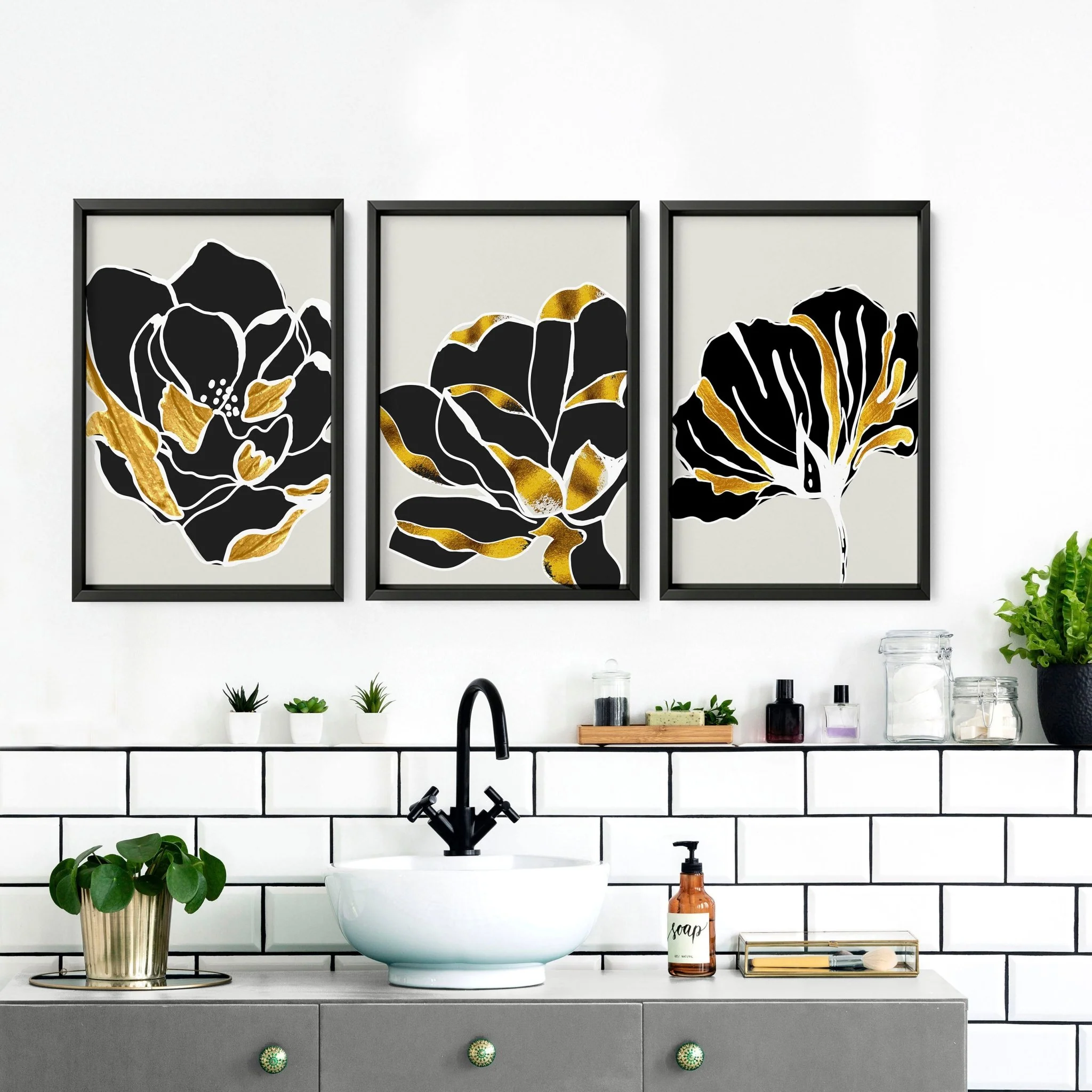 Bathroom decor gold | set of 3 framed wall art - Image 3