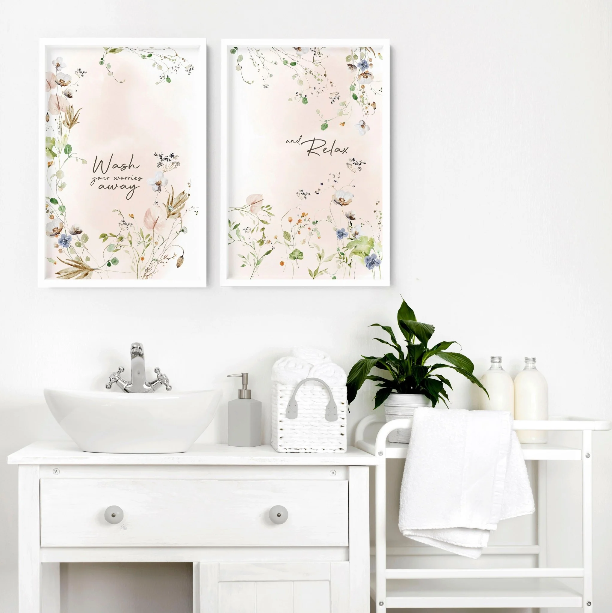 Bathroom decoration items | Set of 2 Shabby Chic wall art - Image 2