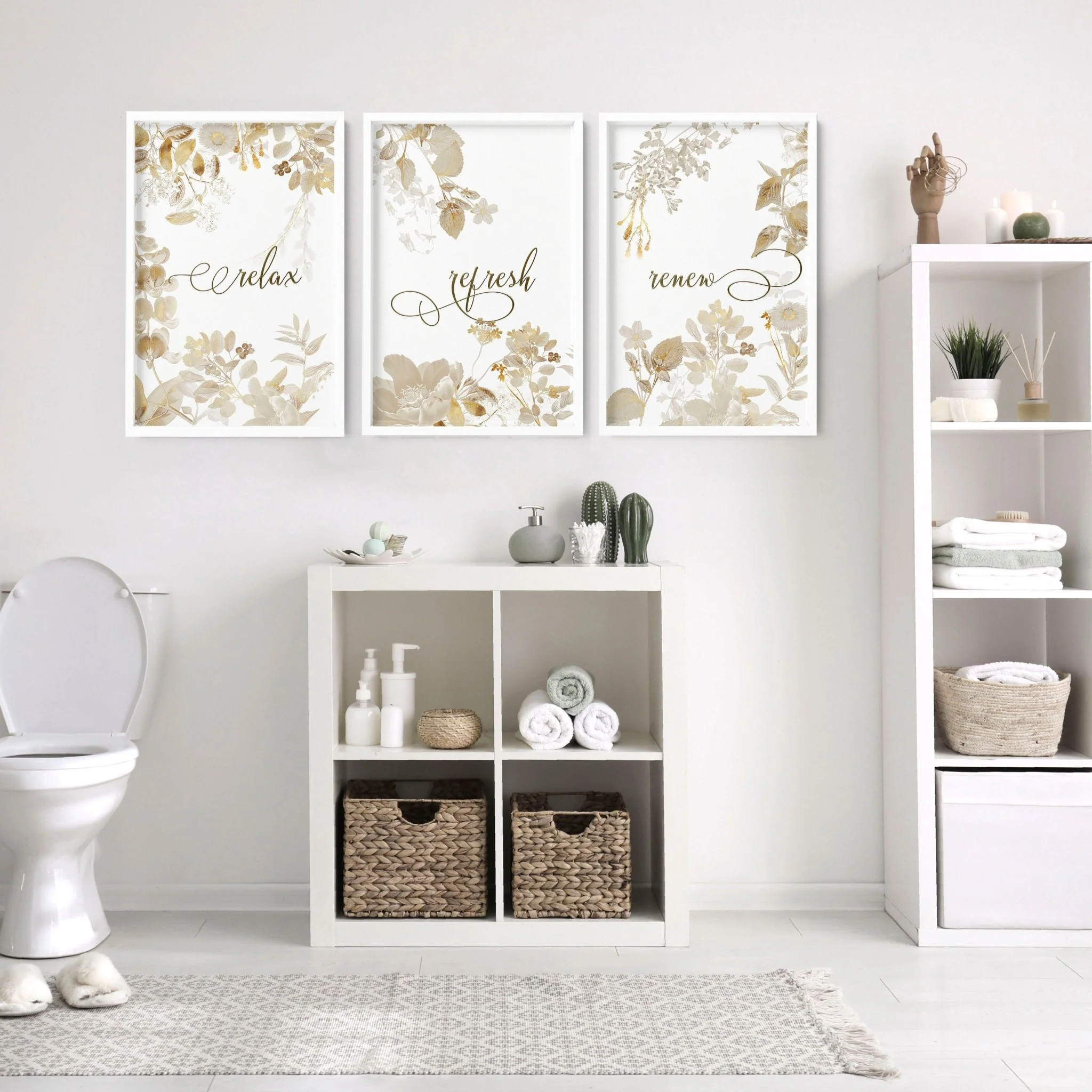 Bathroom pictures framed | Set of 3 Botanical Gold wall art prints - Image 7