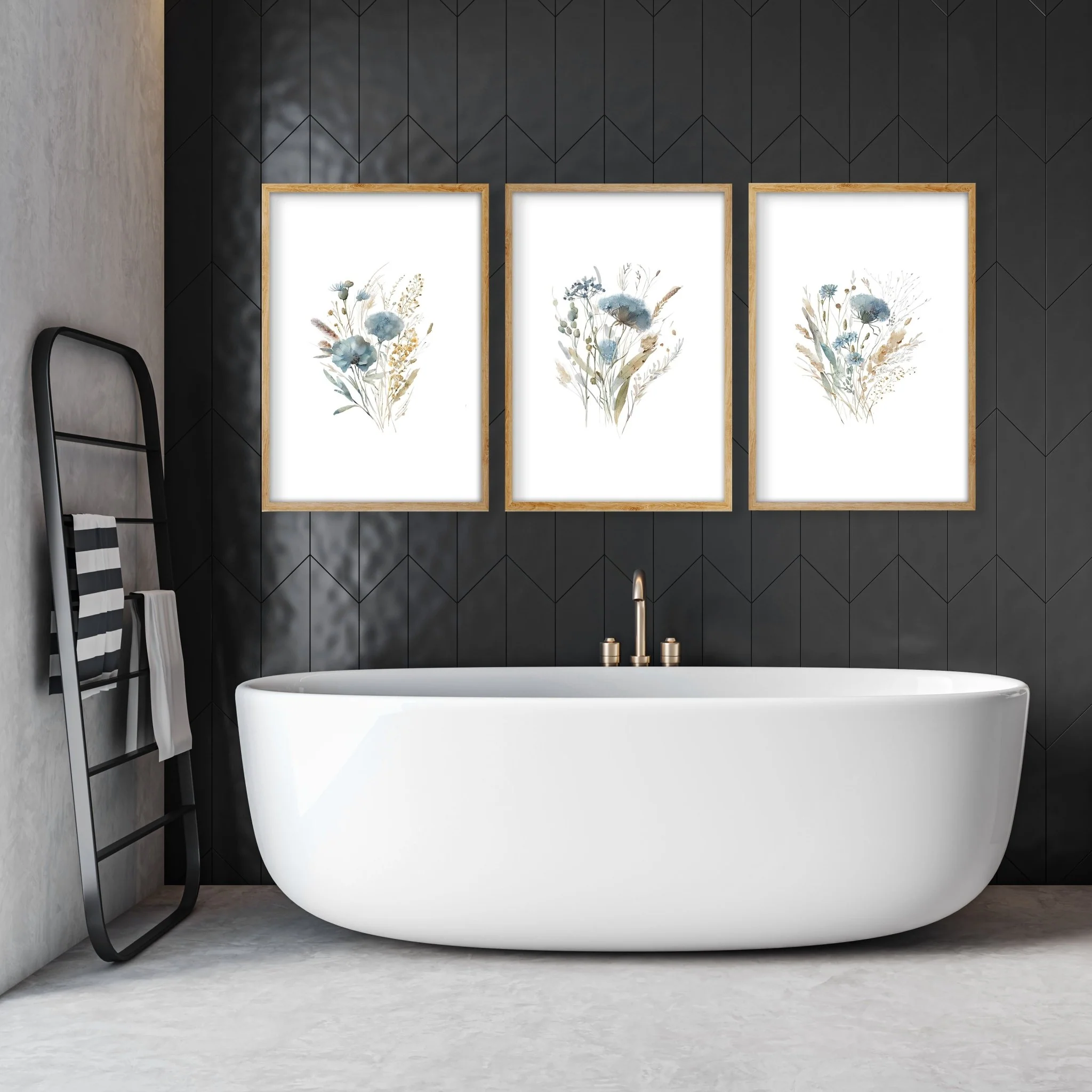 Bathroom Wall Art Blue | Set of 3 Botanical Wall art Prints - Image 2