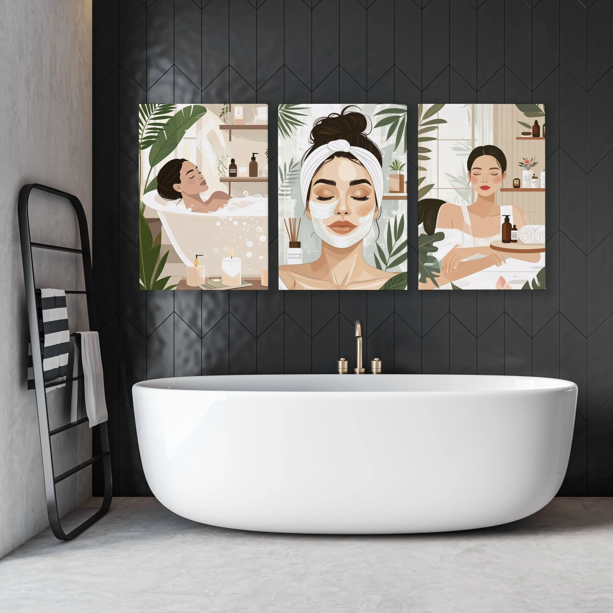 Bathroom Wall Decor Framed | Set of 3 Boho Women Wall art Prints - Image 2