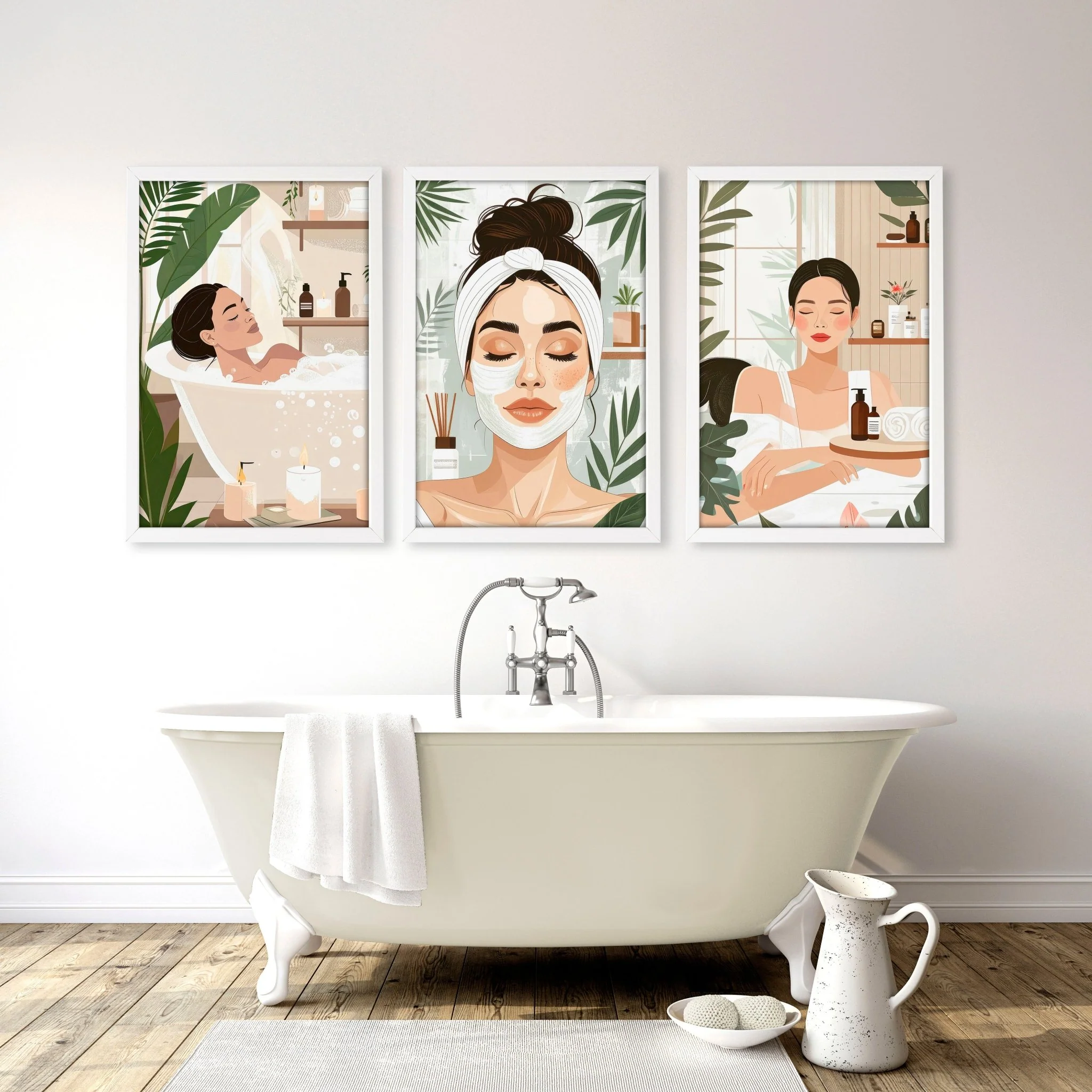Bathroom Wall Decor Framed | Set of 3 Boho Women Wall art Prints - Image 3