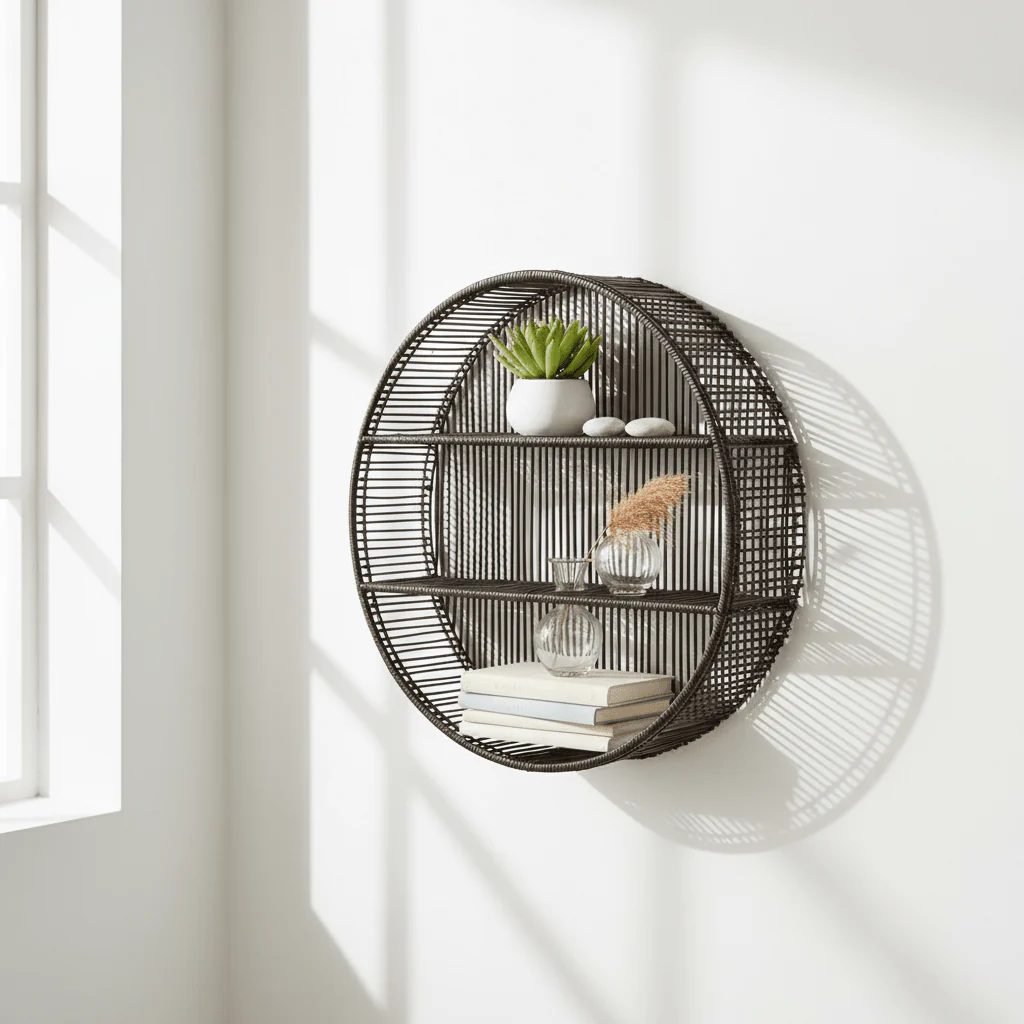 Batu Large Black Rattan Wall Shelf - Image 3