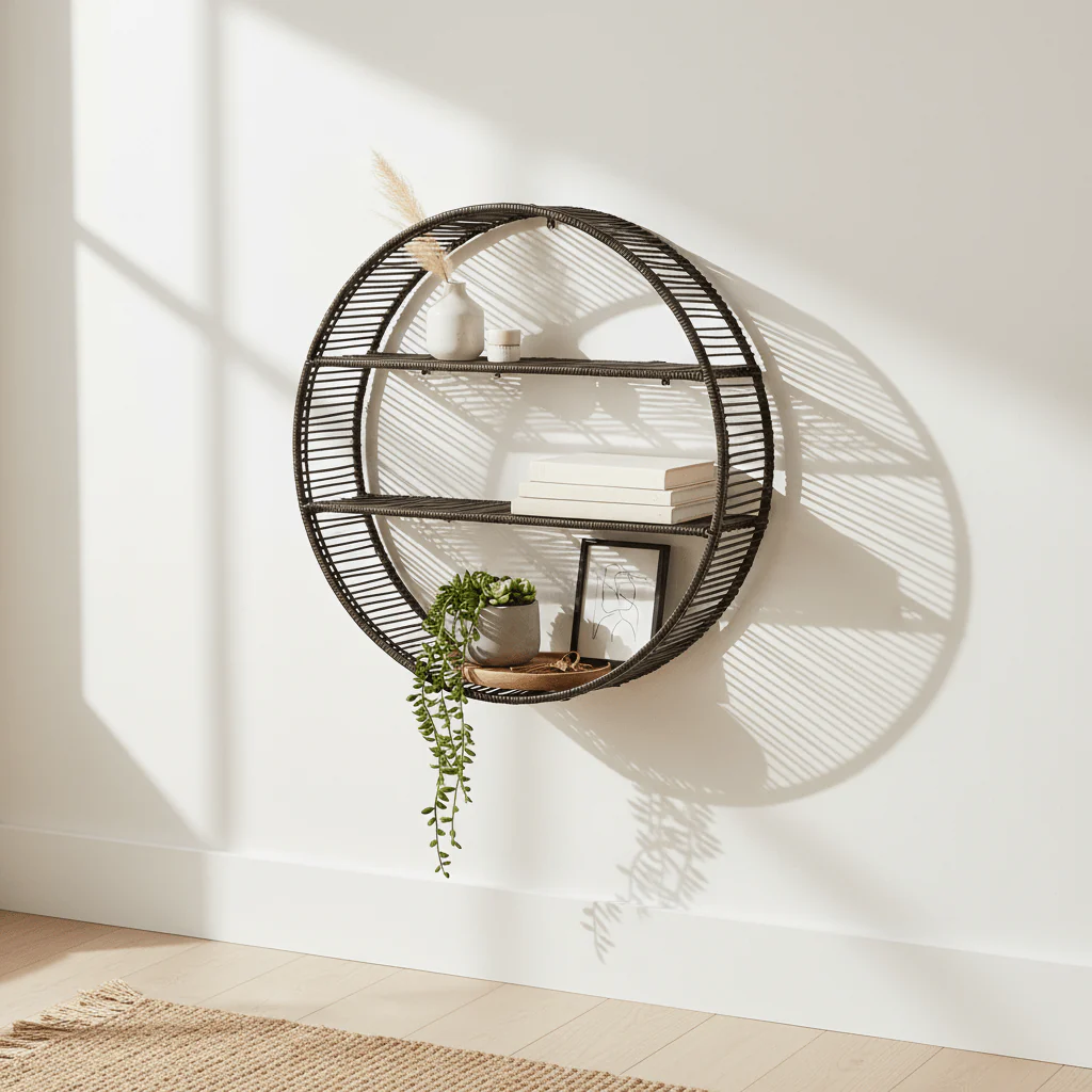 Batu Large Black Rattan Wall Shelf - Image 4