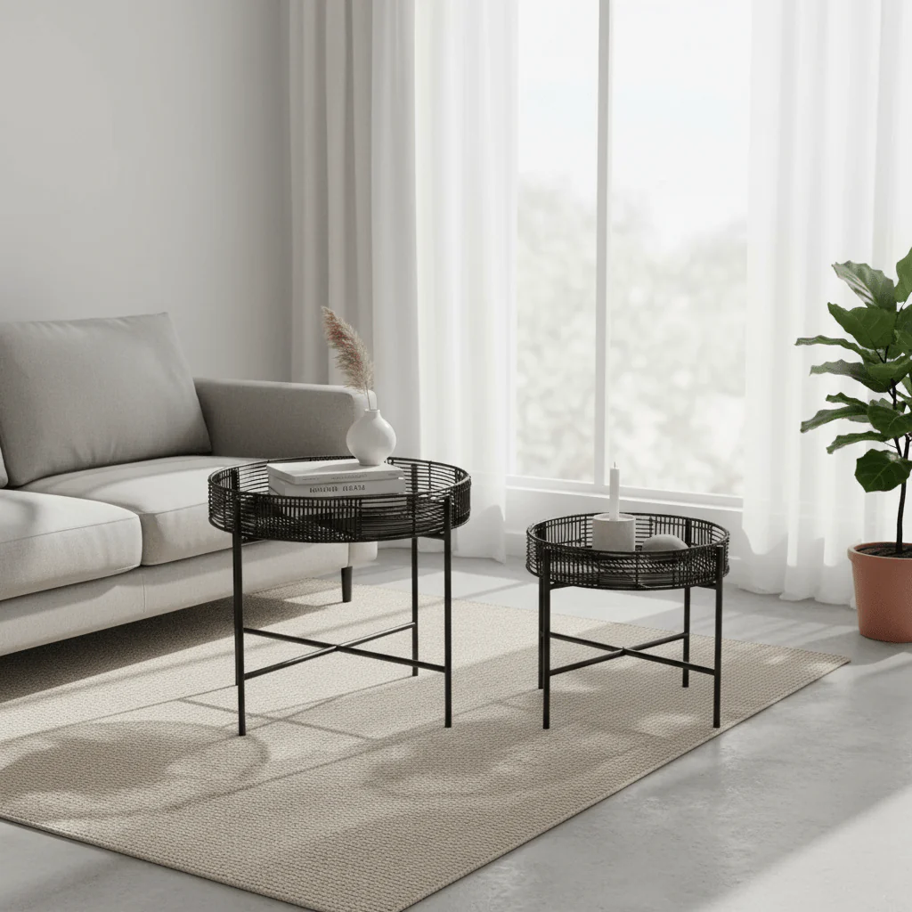Batu Set of 2 Black Rattan Side Tables - Image 3