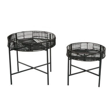 Batu Set of 2 Black Rattan Side Tables - Image 5