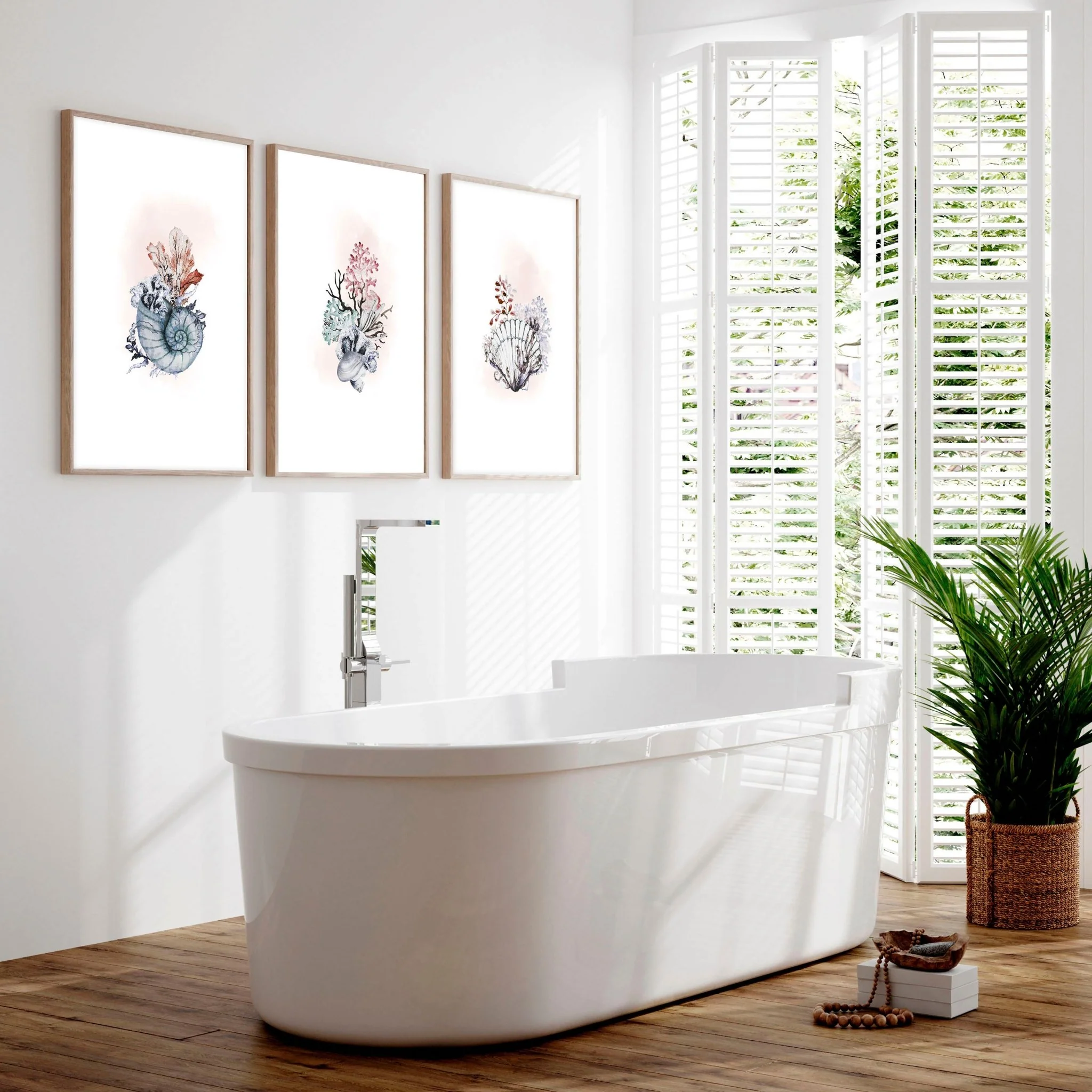 Beach theme bathroom decor | set of 3 wall art prints - Image 2