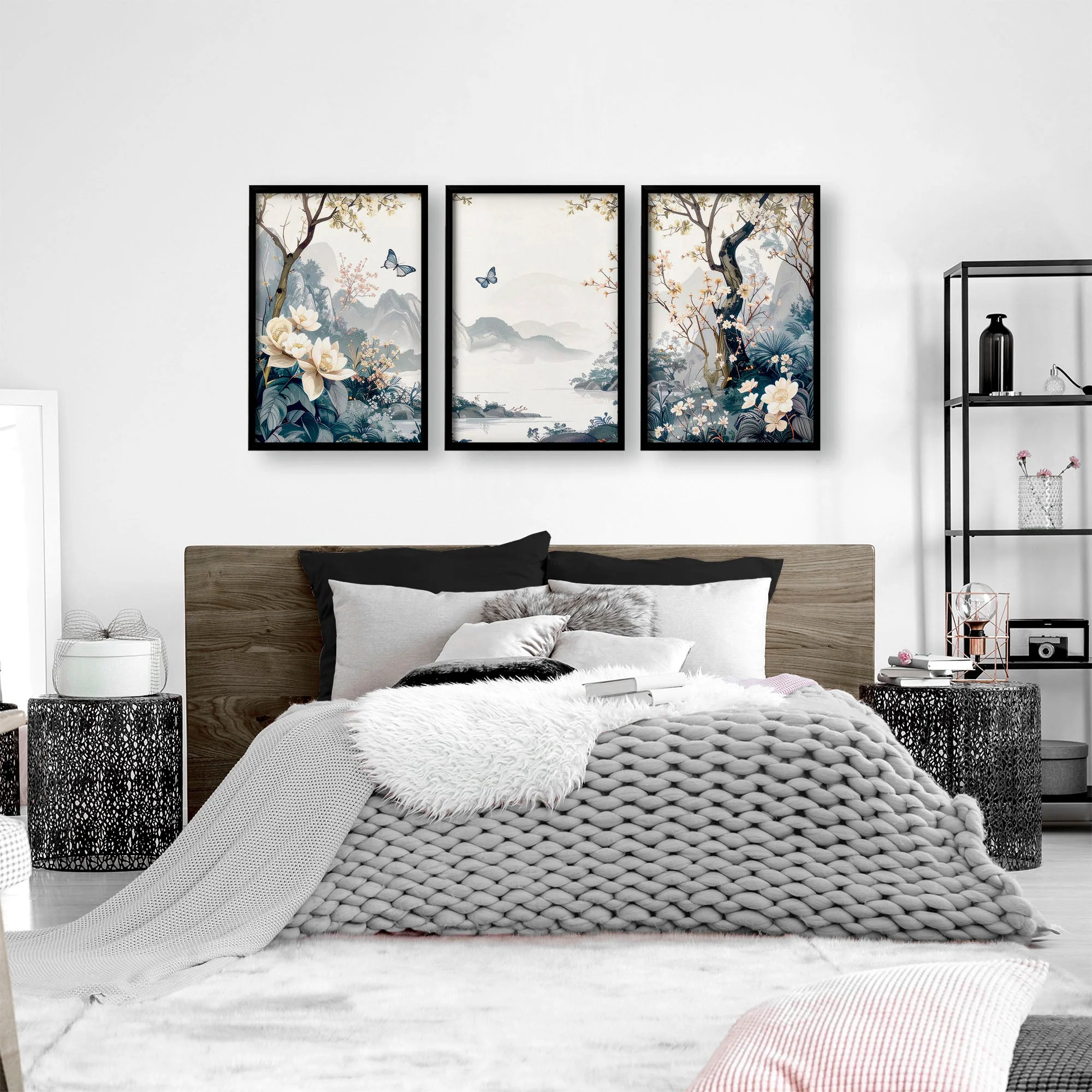 Bedroom Wall Ideas Pictures | Set of 3 Chinoiserie Wall art Prints - Image 2