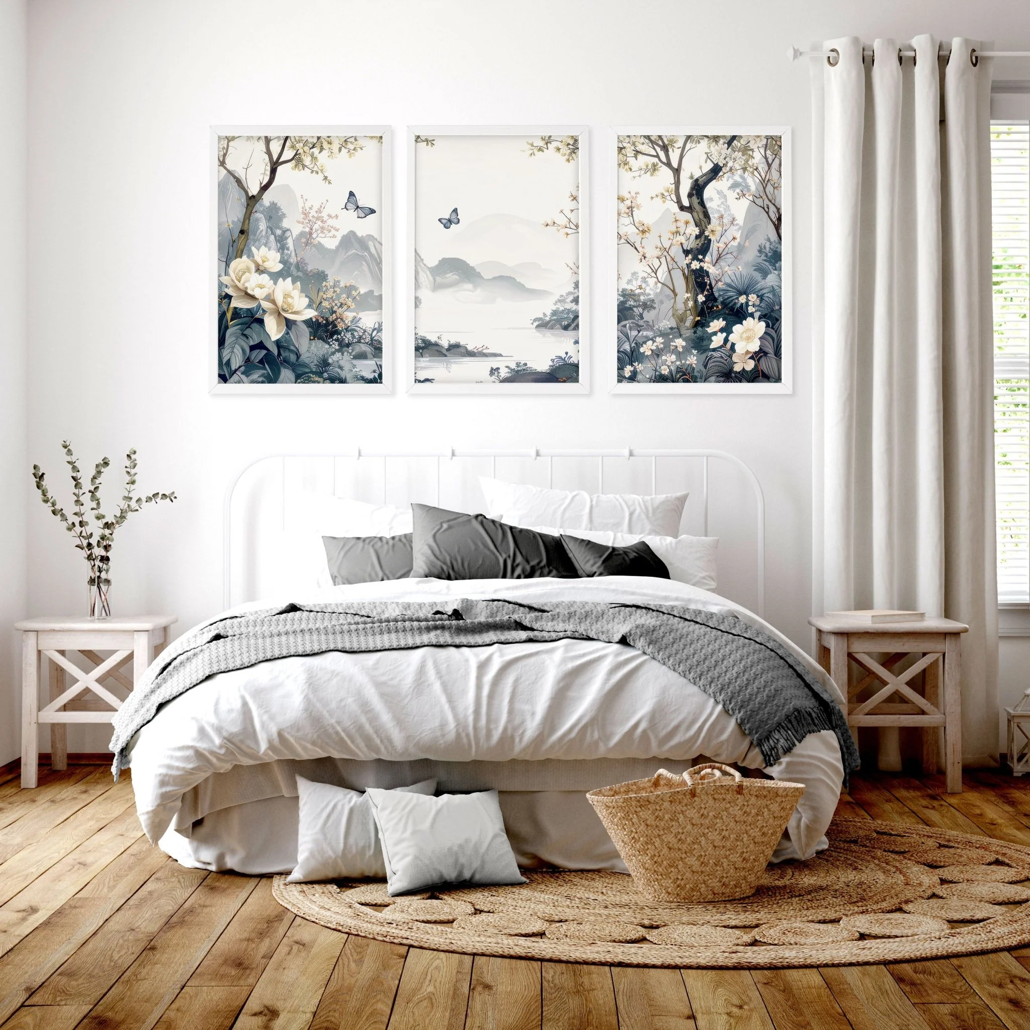 Bedroom Wall Ideas Pictures | Set of 3 Chinoiserie Wall art Prints - Image 4