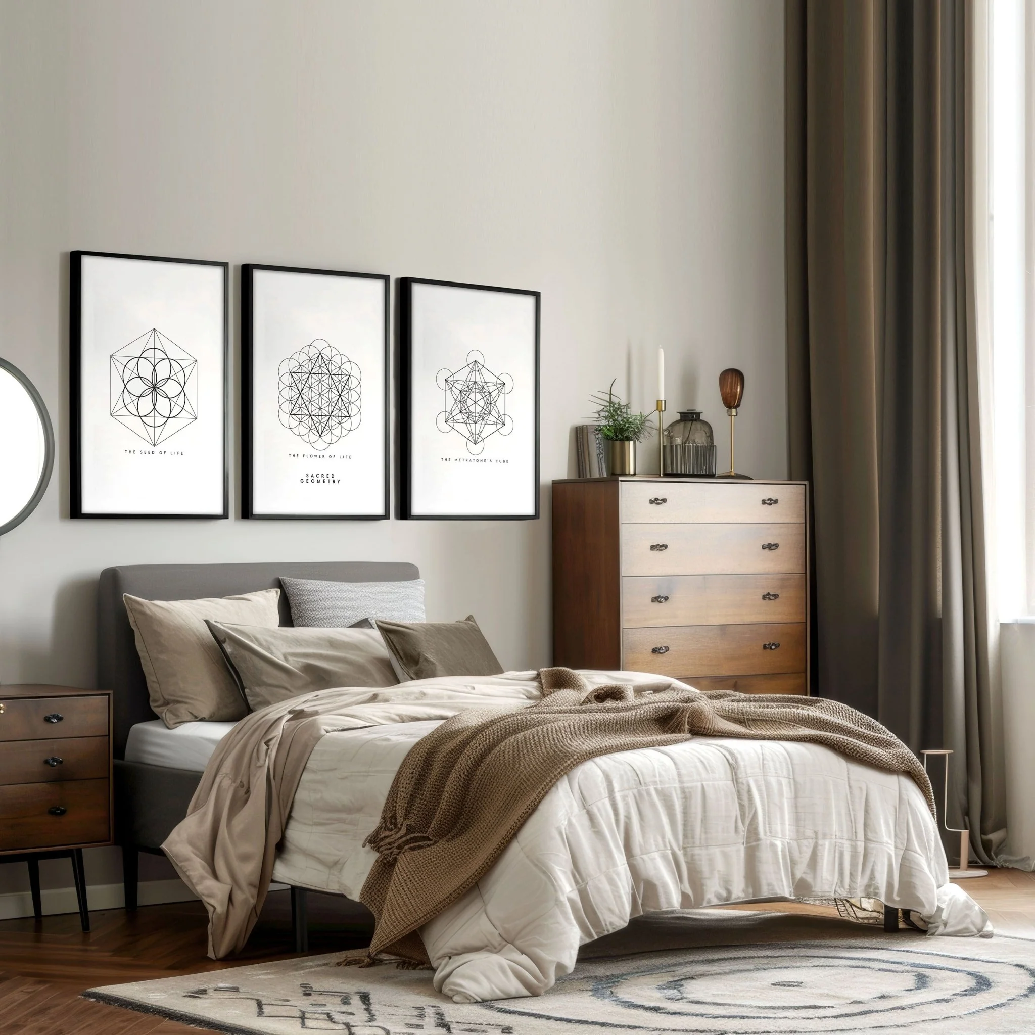 Bedrooms Black And White | Set of 3 Sacred Geometry Wall art Prints - Image 3
