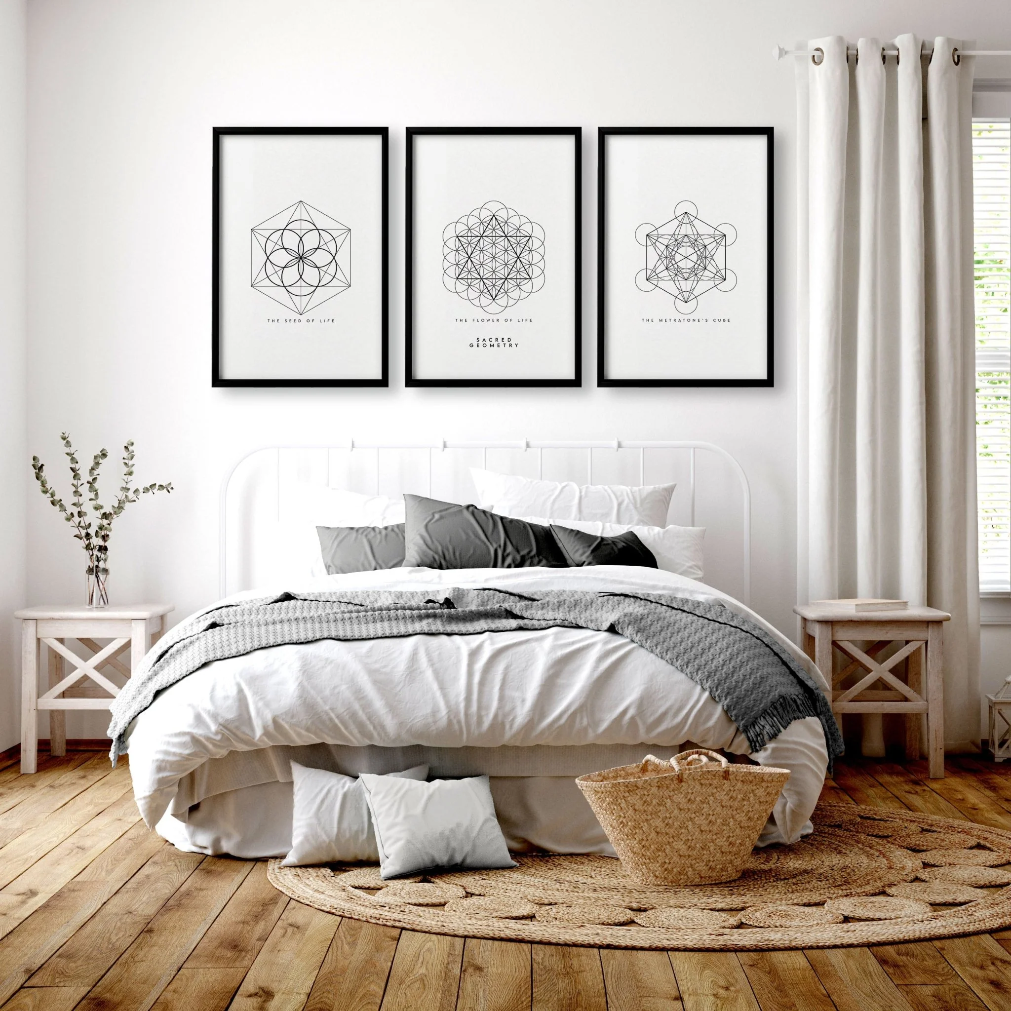 Bedrooms Black And White | Set of 3 Sacred Geometry Wall art Prints - Image 4
