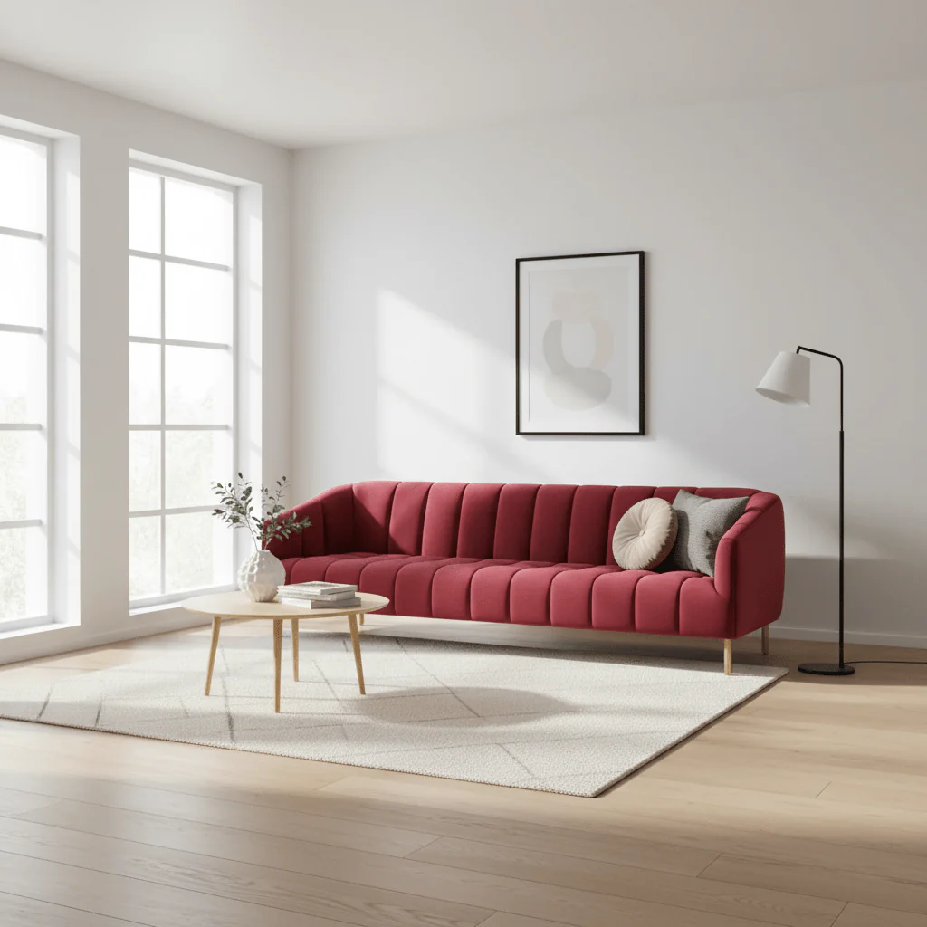 Bella 3 Seat Wine Velvet Sofa - Image 3