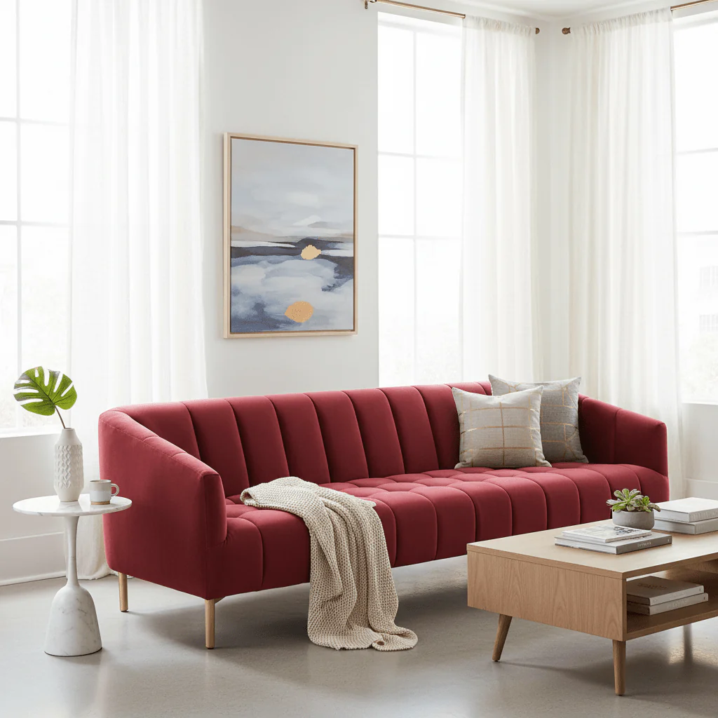 Bella 3 Seat Wine Velvet Sofa - Image 4