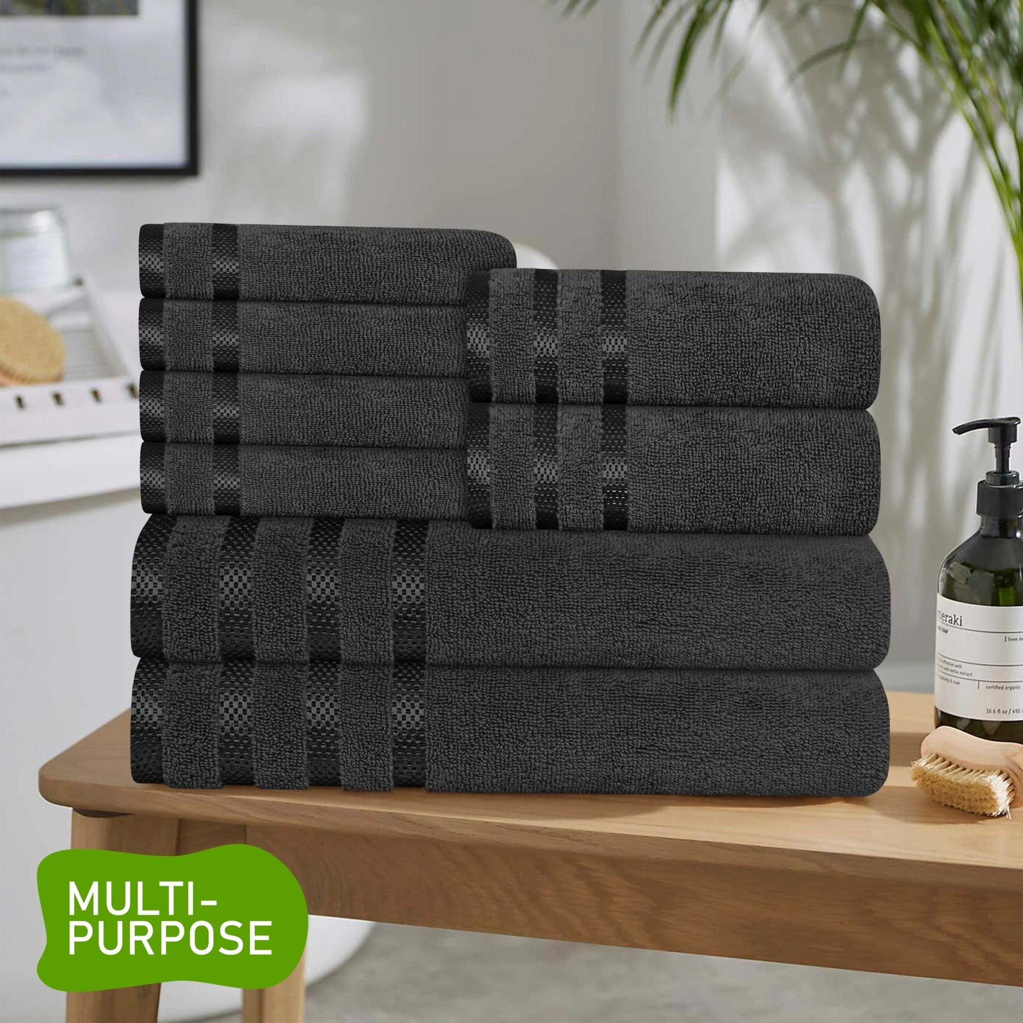 Belmont Viscose Stripe Grey Towels 100% Cotton Hotel Quality Super Absorbent 10 Piece Bale Set, 4 Hand Towel & 12 Face Cloths - Image 7