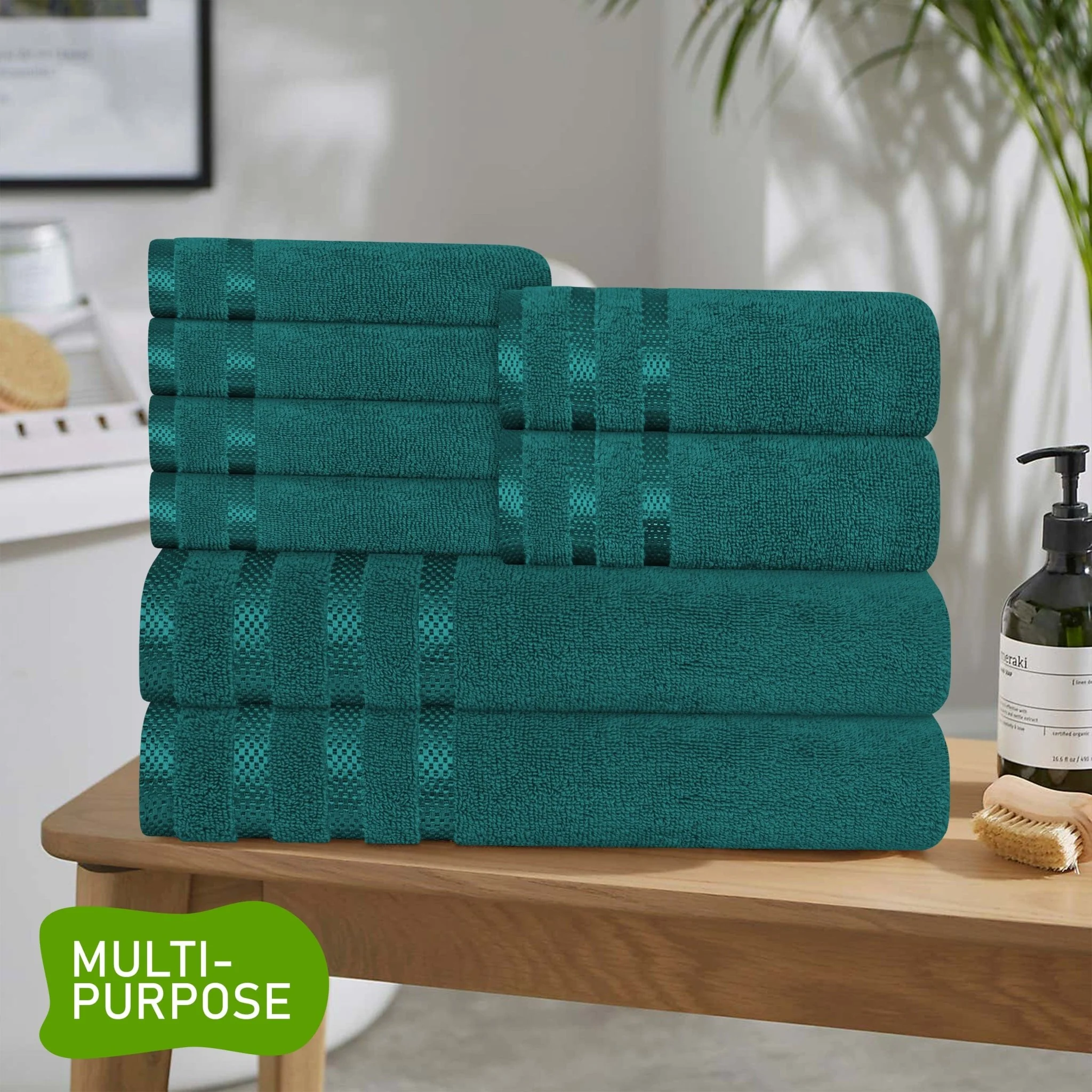Belmont Viscose Stripe Jade Green Towels 100% Cotton Hotel Quality Super Absorbent 10 Piece Bale Set, 4 Hand Towel & 12 Face Cloths - Image 7