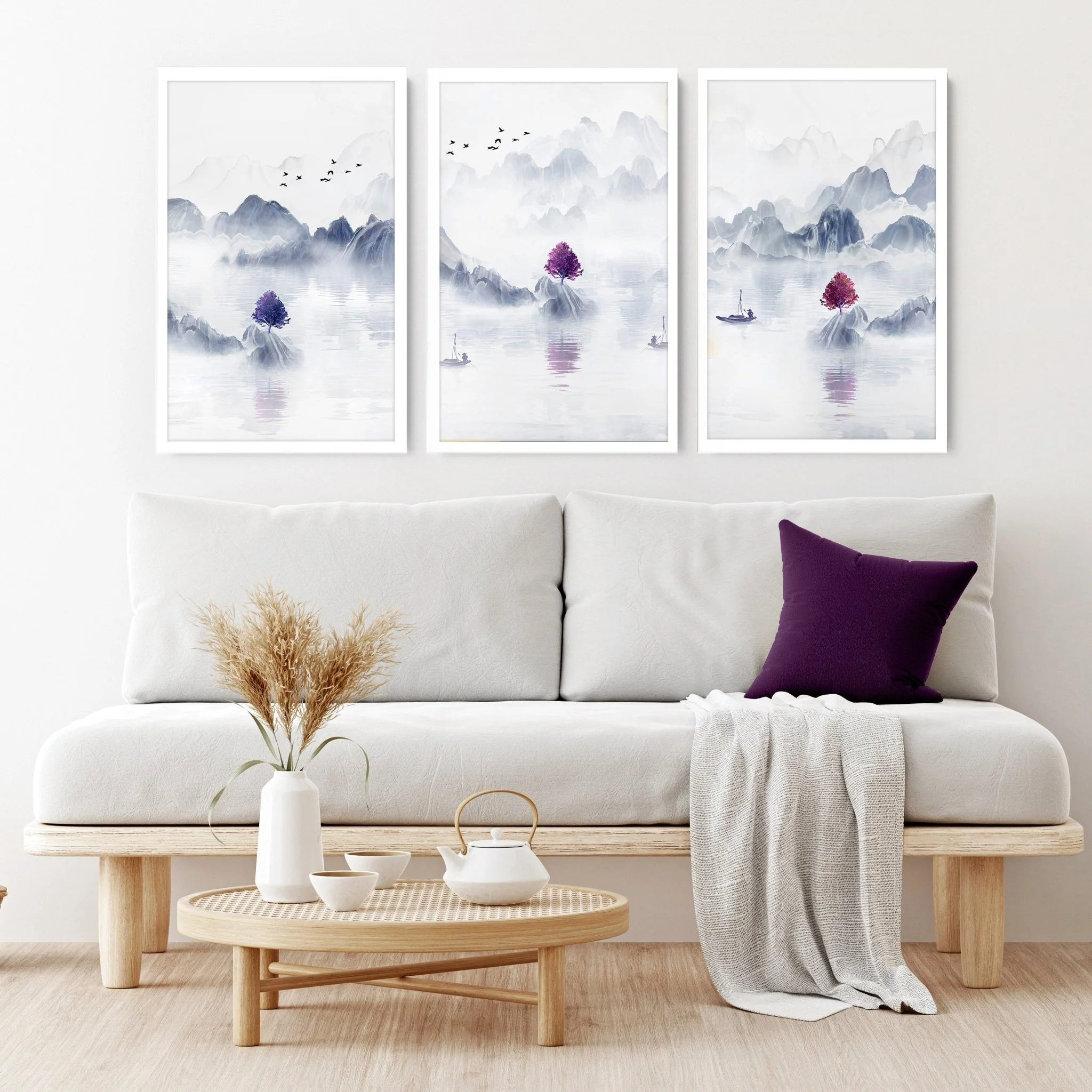 Big wall paintings for living room | set of 3 Japanese wall art - Image 2