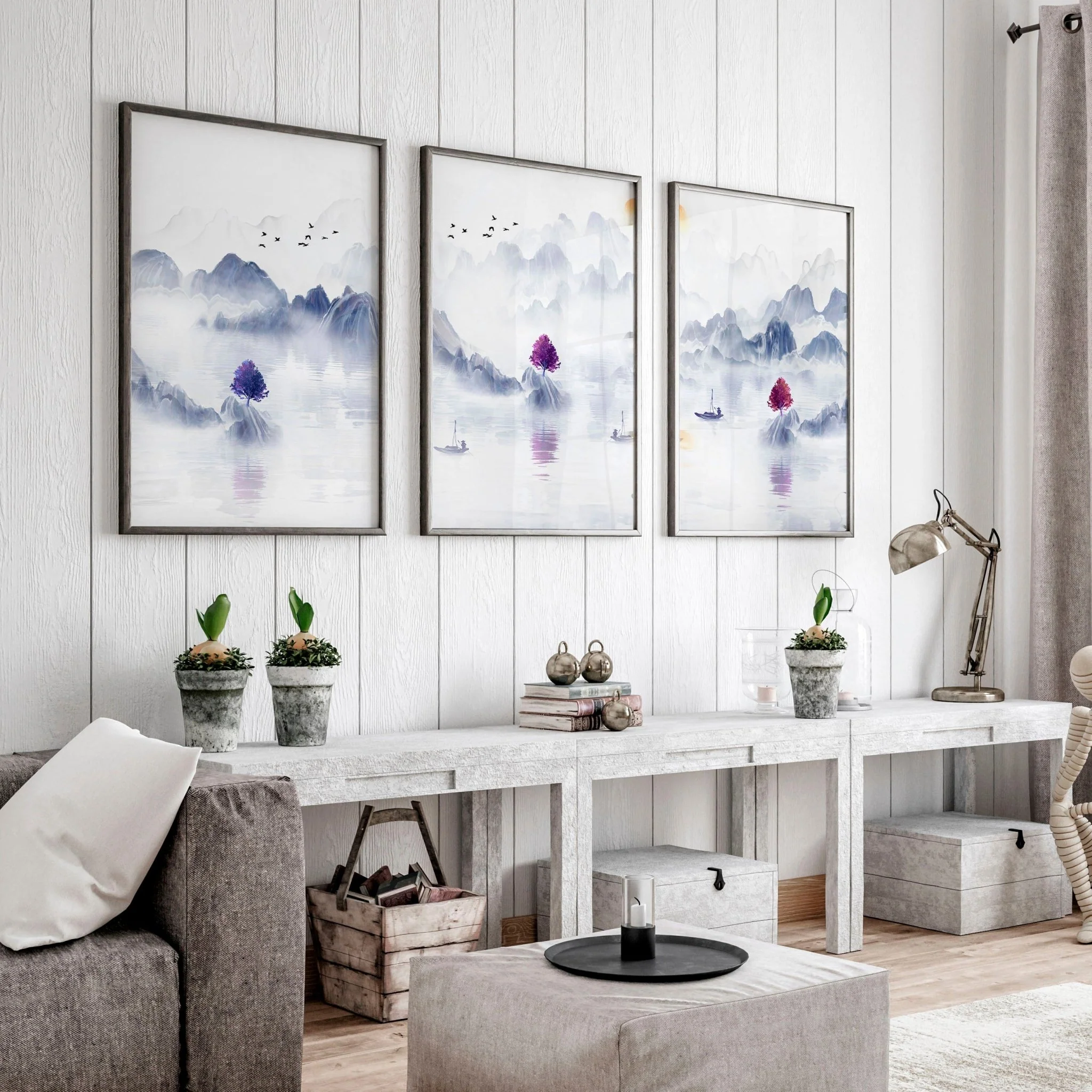 Big wall paintings for living room | set of 3 Japanese wall art - Image 7