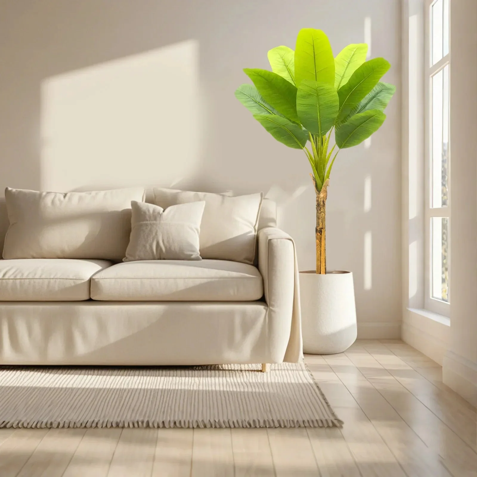 Bird of Paradise Artificial Plants Tree Tropical Faux Banana Silk Tree Fake Banana Leaf Plant with Stalks for Home Office Decor - Image 2