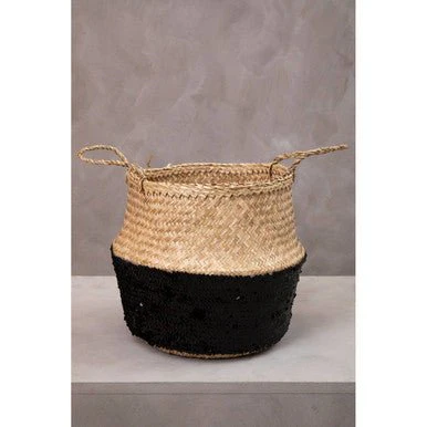 Black And Natural Medium Seagrass Basket - Image 6