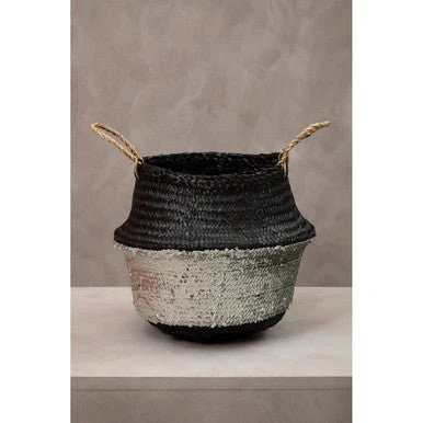 Black And Silver Medium Seagrass Basket - Image 7