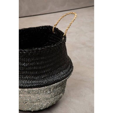 Black And Silver Medium Seagrass Basket - Image 8
