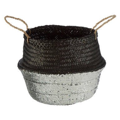 Black And Silver Small Seagrass Basket - Image 11