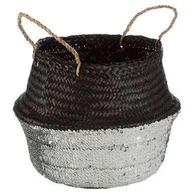 Black And Silver Small Seagrass Basket - Image 5