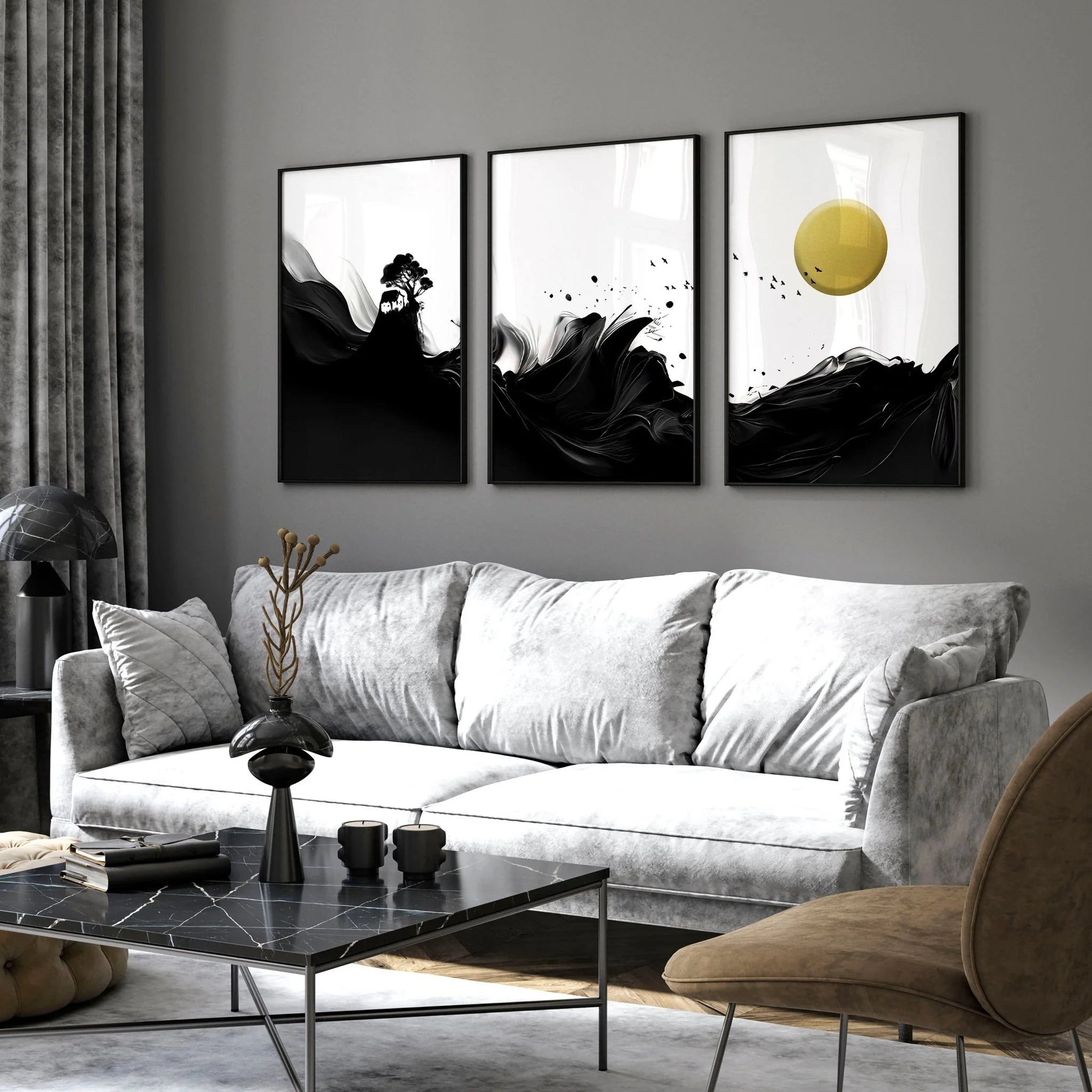 Black and white wall art | set of 3 Japanese Sunset art prints - Image 3