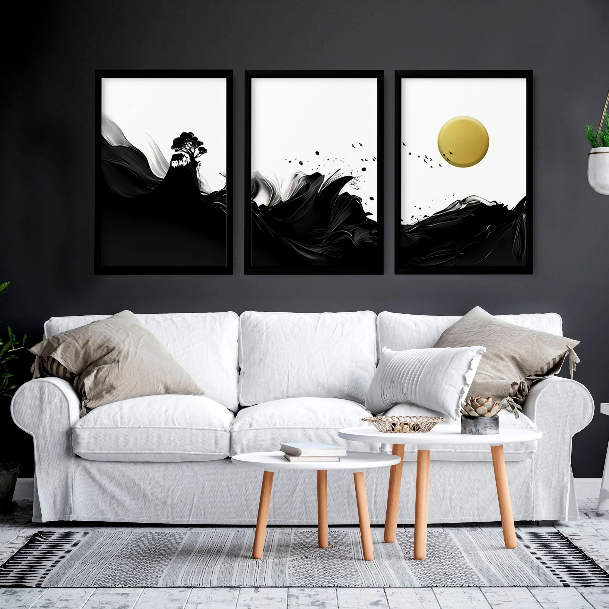Black and white wall art | set of 3 Japanese Sunset art prints - Image 4