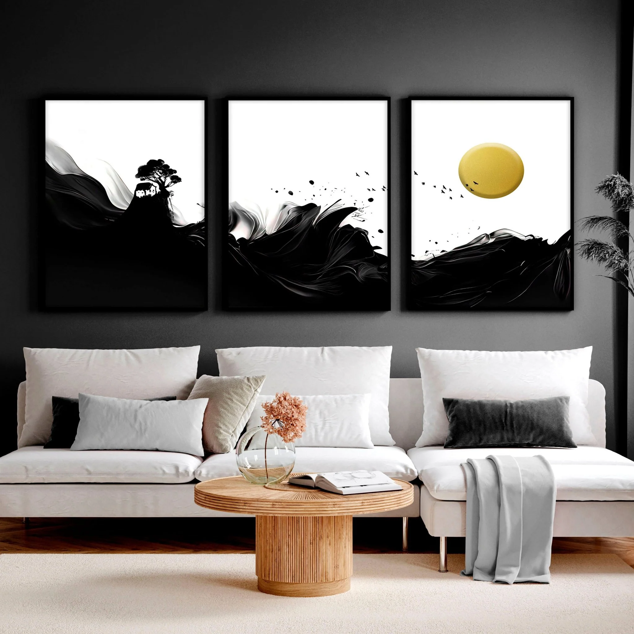 Black and white wall art | set of 3 Japanese Sunset art prints - Image 5