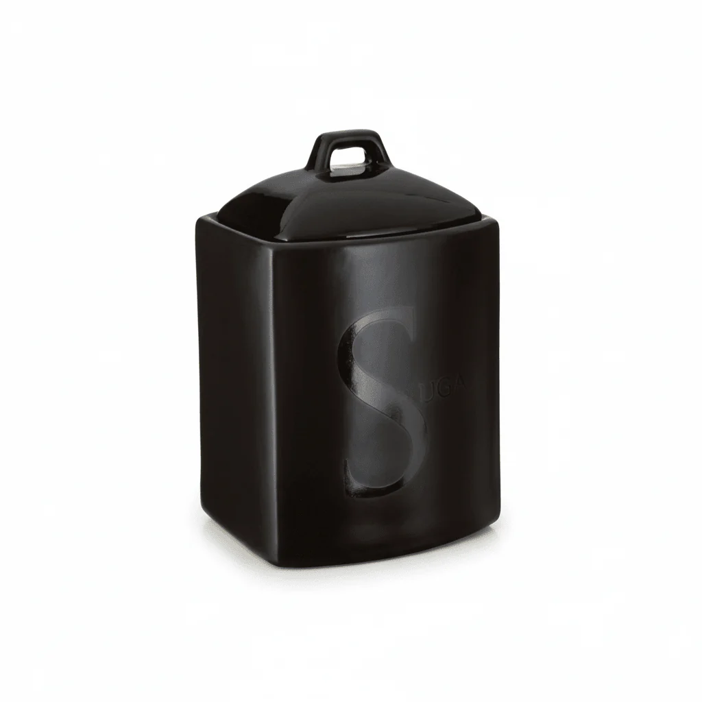 Black Text Sugar Jar